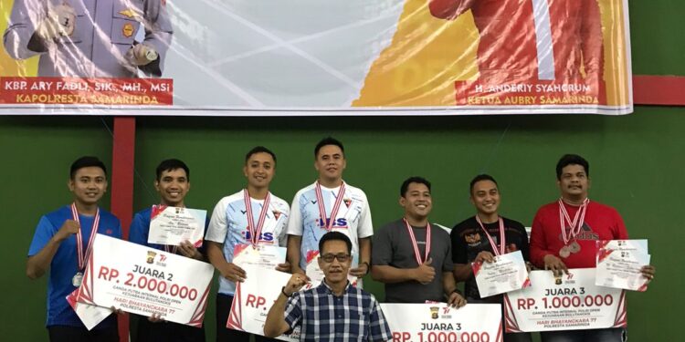 Ganda Badminton Ganda Badminton Batalyon B Brimob Kaltim Berhasil Juarai Kejuaraan Badminton Hari Bhayangkara Ke 77 Polresta Samarinda
