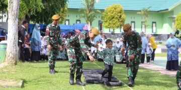 Satgas Pamtas Yonarhanud 8/MBC Sambut Kunjungan Outing Class TK Islam Terpadu Ibnu Sina